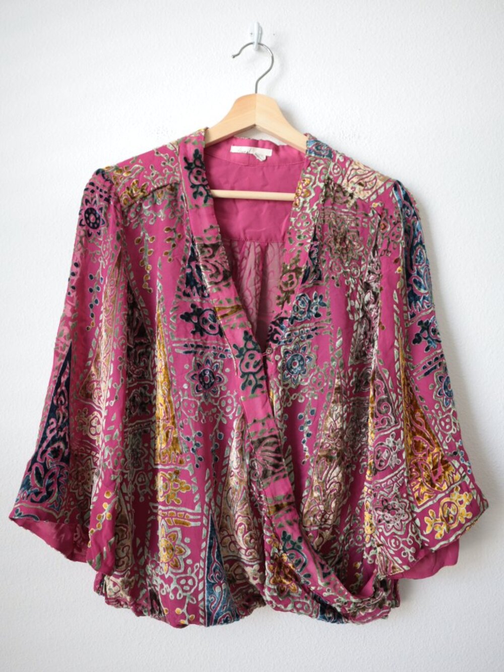 Anthropologie Floreat Japonica Wrap Silk Blend Crushed Velvet Top | M